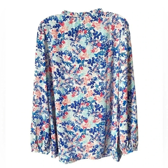 TALBOTS | Ruffle Trim Popover - Leafy Garden Blouse Size XL (NWOT) - Picture 3 of 9